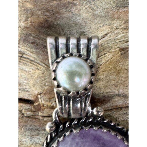 Amethyst & Sterling Silver Pendant Pearl Accent Oval Shape Vintage Style 14g - Picture 5 of 7